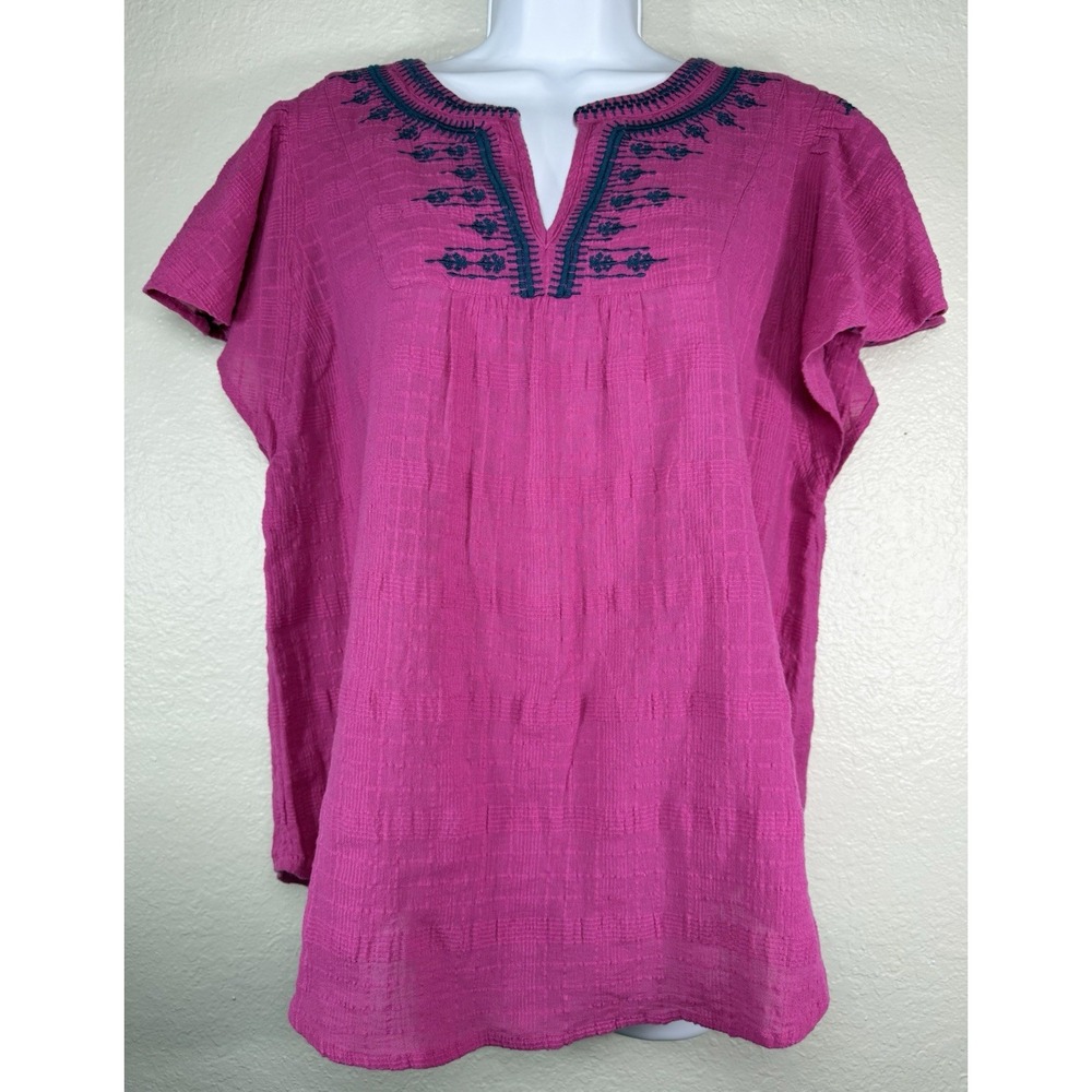 J.Jill Embroidered Flutter Sleeve Top Women S Pink Boho Peasant Summer